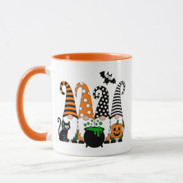 Süße Halloween-Gnome mit Kessel und Kürbis Tasse