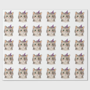 Süße Halloween-Graue Tabby-Katze Spinnennetz-Gesic Geschenkpapier