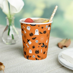 Süße Halloween-Gruseleien Orange Nahtloses Muster Pappbecher