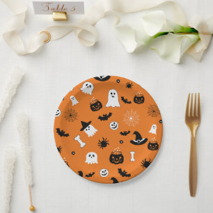 Süße Halloween-Gruselgeister Orange Nahtloses Must Pappteller