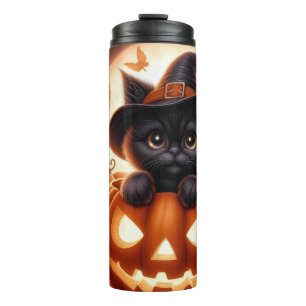 Süße Halloween-Hexenkatze-Kürbis-Thermotasse Thermosbecher
