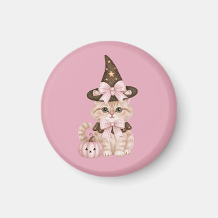 Süße Halloween-Hexenkatze rosa Kürbis Magnet