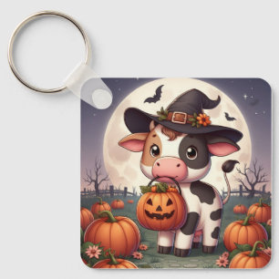 Süße Halloween-Hexenkuh Schlüsselanhänger