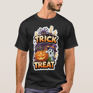 Süße Halloween-Illustration mit Geist-Kürbis-Spi T-Shirt