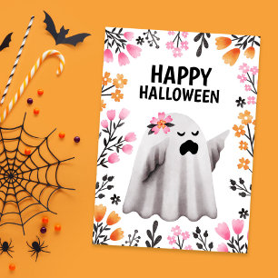 Süße Halloween-Karte mit Geist und pastellfarbenen Feiertagskarte