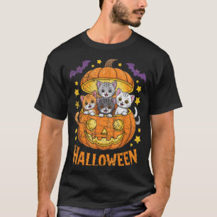 Süße Halloween-Kätzchen in Kürbis lustig T-Shirt