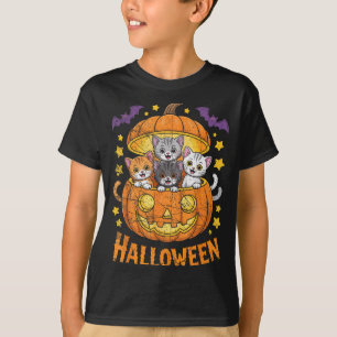 Süße Halloween-Kätzchen in Kürbis lustig T-Shirt
