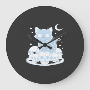 Süße Halloween-Kätzchen-Katze Gothic-Ästhetik Wese Große Wanduhr