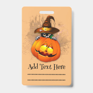 Süße Halloween-Katze Hexe und Kürbisfreund Ausweis