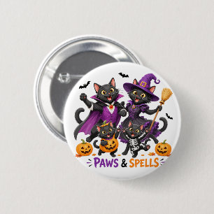 Süße Halloween-Katzen Pfoten und Zauber Button