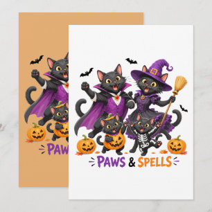 Süße Halloween-Katzen Pfoten und Zauber Einladung