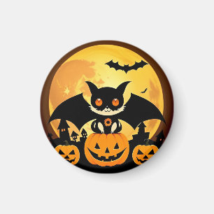 Süße Halloween-Katzenfigur mit Kürbissen Magnet