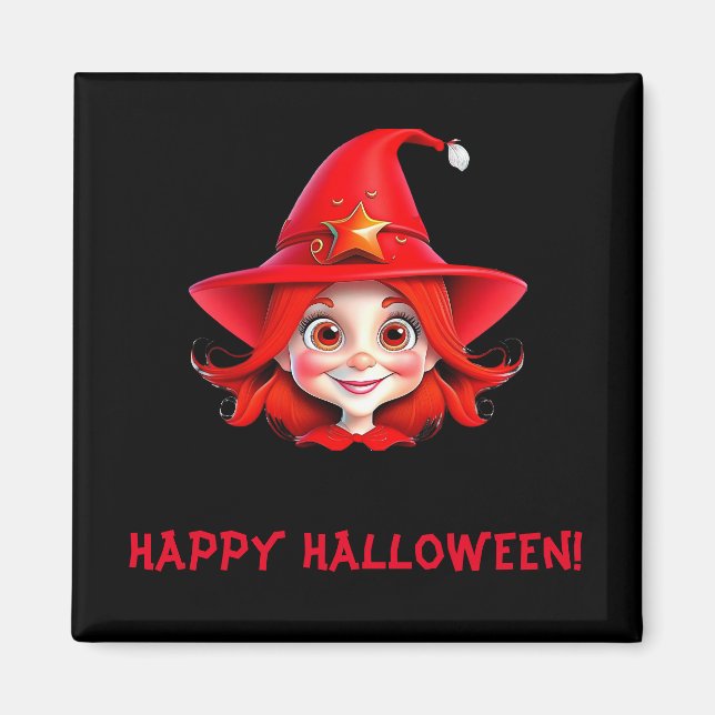 Süße Halloween-Kleine-Hexe-Rot-Haar-Magie-Magnet Magnet (Vorne)