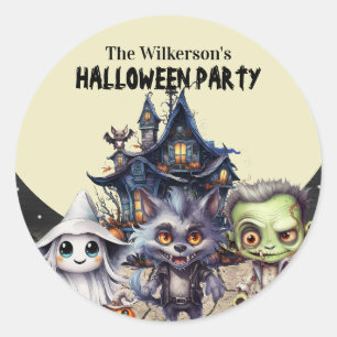 Süße Halloween-Kostenüm-Party und Spukhaus Runder Aufkleber