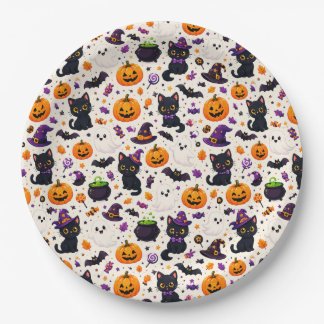 Süße Halloween-Kreaturen Muster für saisonale Verw Pappteller