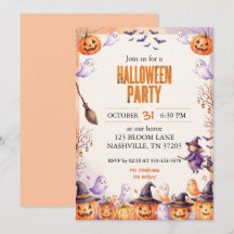 Süße Halloween-Kürbis-Geister-Watercolor-Einladung