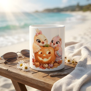 Süße Halloween-Kürbis-Vogel-Freunde-Tasse Kaffeetasse