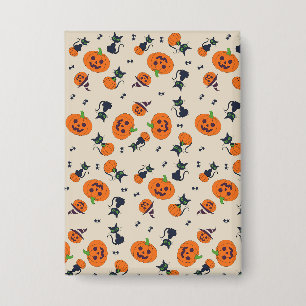 Süße Halloween-Kürbisse und schwarze Katzen Muster Button