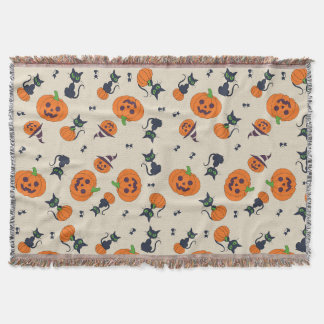 Süße Halloween-Kürbisse und schwarze Katzen Muster Decke