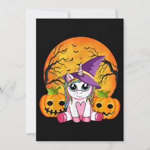 Süße Halloween-Mädchen Hexen-Einhorn Halloween Einladung