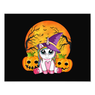 Süße Halloween-Mädchen Hexen-Einhorn Halloween Fotodruck