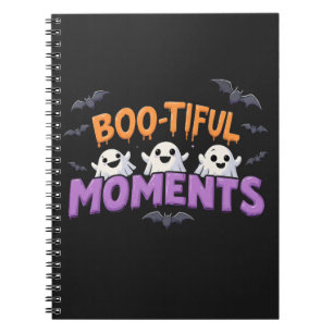 Süße Halloween-Momente mit niedlichen Geistern und Notizblock