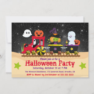 Süße Halloween-Monster-Zug Einladung