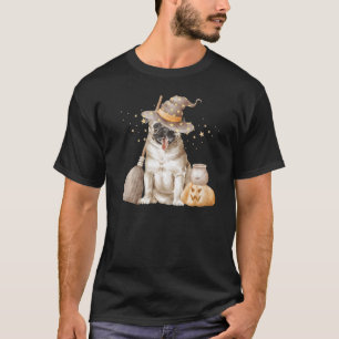 Süße Halloween-Mops-Hexenbesen-Hundemutter-Frauen T-Shirt