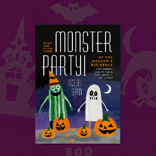 Süße Halloween-Nacht-Monster-Kürbis-Malparty Einladung