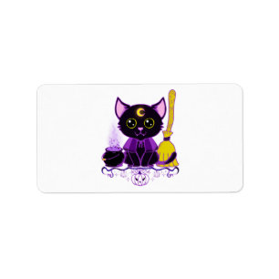 Süße Halloween-Schwarze-Katze-Hexe Adressaufkleber
