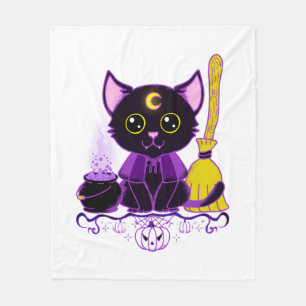 Süße Halloween-Schwarze-Katze-Hexe Fleecedecke