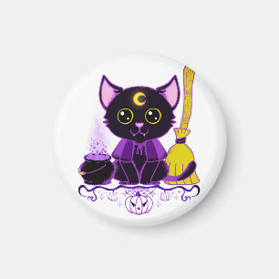 Süße Halloween-Schwarze-Katze-Hexe Magnet