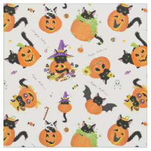 Süße Halloween-Schwarze-Katze-Kürbis Stoff