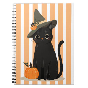 Süße Halloween-Schwarze Katze mit Hexenhut-Kürbis Notizblock