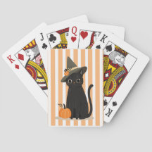 Süße Halloween-Schwarze Katze mit Hexenhut-Kürbis