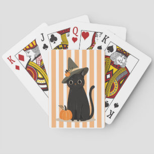Süße Halloween-Schwarze Katze mit Hexenhut-Kürbis Spielkarten