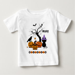 Süße Halloween-Schwarze Katze mit Kürbissen Baby T-shirt