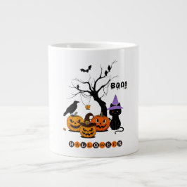 Süße Halloween-Schwarze-Katze mit Kürbissen Jumbo-Tasse