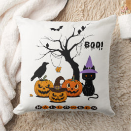 Süße Halloween-Schwarze-Katze mit Kürbissen Kissen