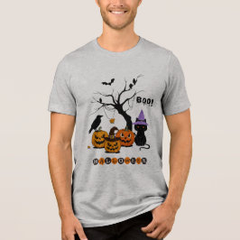 Süße Halloween-Schwarze-Katze mit Kürbissen Tri-Blend Shirt