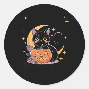 Süße Halloween-Schwarze-Katze-Pastell-Goth-Zauberi Runder Aufkleber