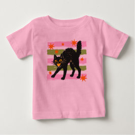 Süße Halloween-Schwarze Katze Rosa Grüne Streifen Baby T-shirt