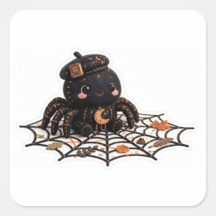 Süße Halloween-Spinne Stickerei Kunst Quadratischer Aufkleber