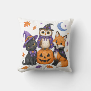 Süße Halloween-Tiere - Hexe schwarze Katze Eule Fu Kissen