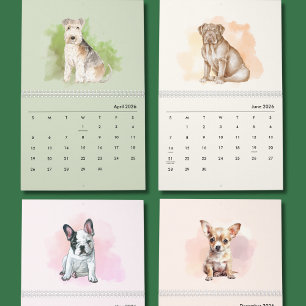 Süße handgemalte Hunde Kunst Wandkalender
