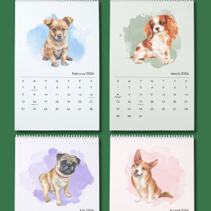 Süße handgemalte Hunde-Kunst-Wandkalender Kalender