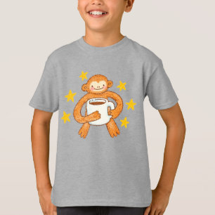 Süße handgezeichnete Affe-Kaffee-Liebhaber-Illustr T-Shirt