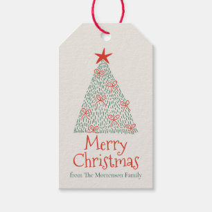 Süße handgezeichnete Frohe Weihnachtsbaum-Party Geschenkanhänger