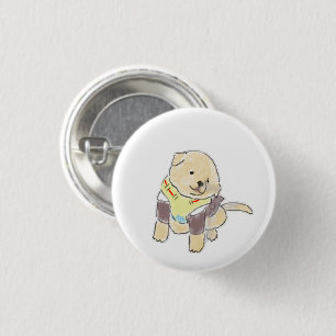 Süße handgezeichnete goldene Hündin in Geschirr-Il Button