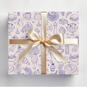 Süße handgezeichnete italienische Lebensmittel und Geschenkpapier Set